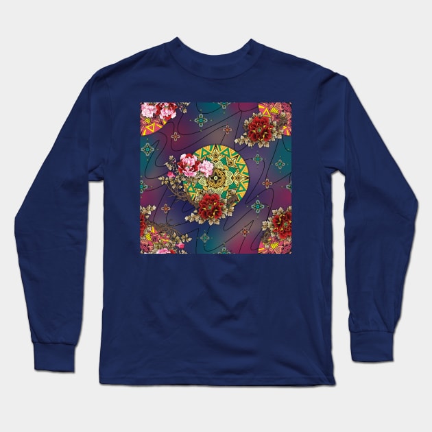 Flowers and mandala pattern Long Sleeve T-Shirt by ilhnklv